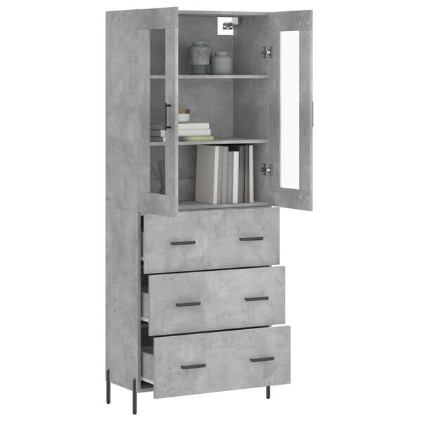 vidaXL Skř&iacute;ň highboard betonově &scaron;ed&aacute; 69,5x34x180 cm kompozitn&iacute; dřevo