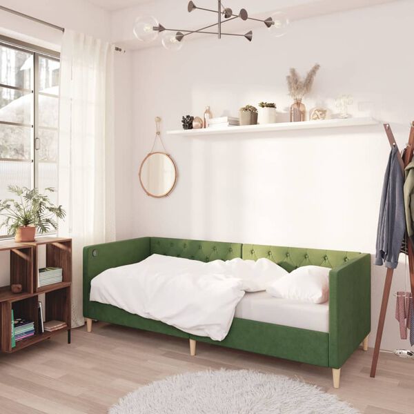 vidaXL V&aacute;lenda s matrac&iacute; a USB tmavě zelen&aacute; textil 90 x 200 cm