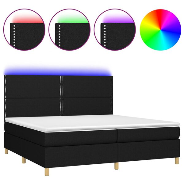 vidaXL Box spring postel s matrac&iacute; a LED čern&aacute; 200x200 cm textil