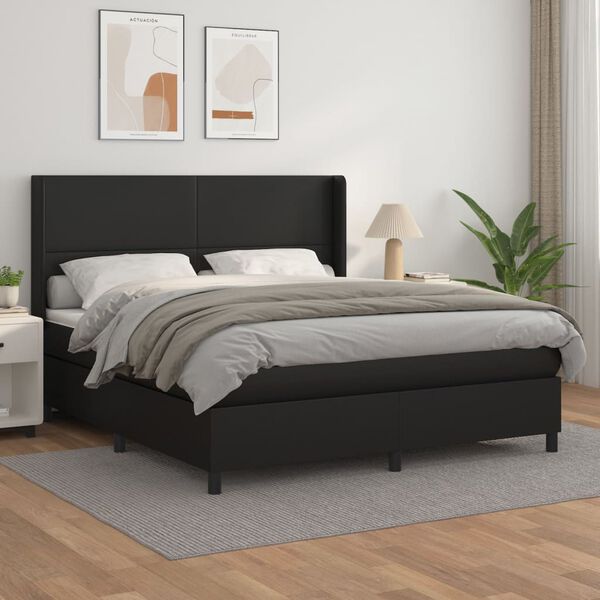 vidaXL Box spring postel s matrac&iacute; čern&aacute; 160x200 cm uměl&aacute; kůže