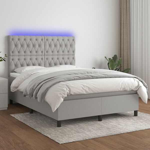 vidaXL Box spring postel s matrac&iacute; a LED světle &scaron;ed&aacute; 140x190 cm textil