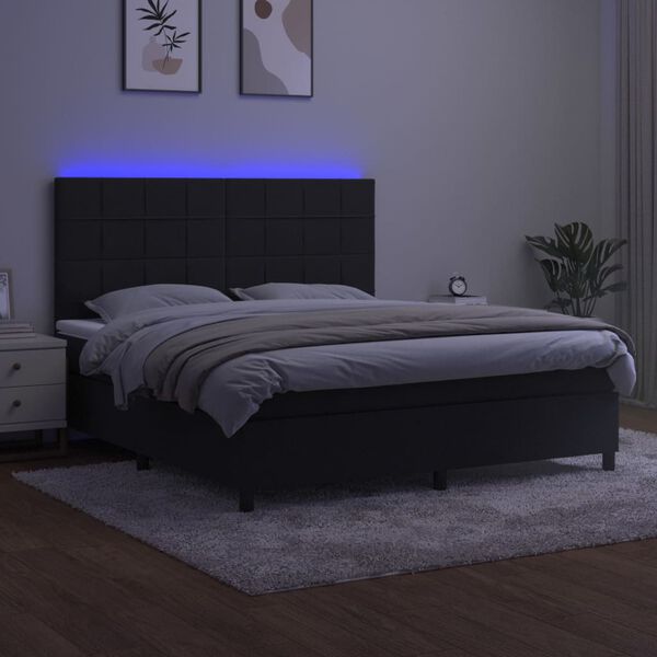 vidaXL Box spring postel s matrac&iacute; a LED čern&aacute; 180x200 cm samet