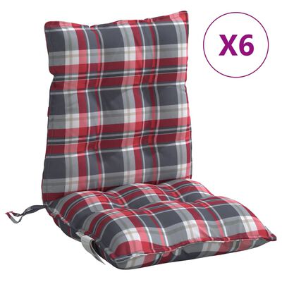vidaXL Podušky na židli s nízkým opěradlem 6ks červené kárované oxford
