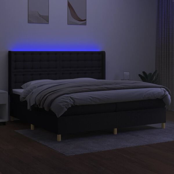 vidaXL Box spring postel s matrac&iacute; a LED čern&aacute; 200x200 cm textil