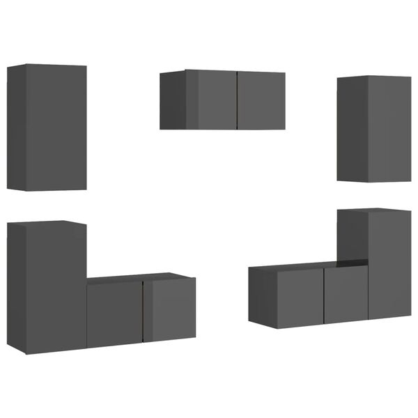 vidaXL 7d&iacute;ln&yacute; set TV skř&iacute;něk &scaron;ed&yacute; s vysok&yacute;m leskem dřevotř&iacute;ska