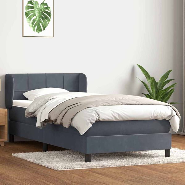 vidaXL Box spring postel s matrac&iacute; tmavě &scaron;ed&aacute; 80x220 cm samet