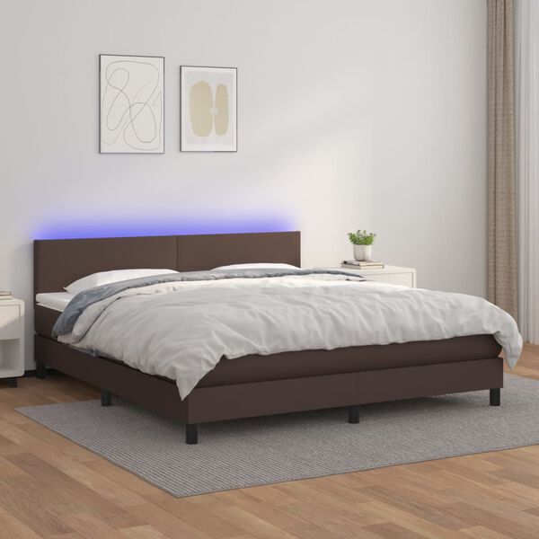 vidaXL Box spring postel s matrac&iacute; a LED hněd&aacute; 160x200 cm uměl&aacute; kůže