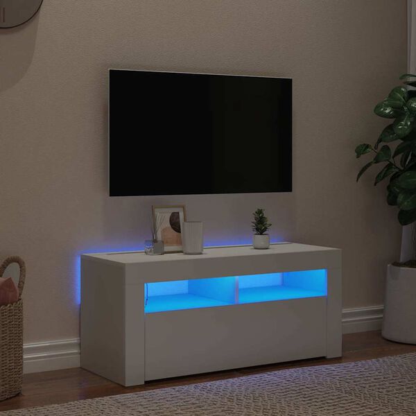 vidaXL TV skř&iacute;ňka s LED osvětlen&iacute;m b&iacute;l&aacute; 90 x 35 x 40 cm