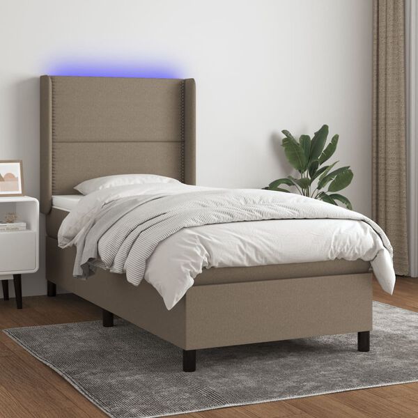 vidaXL Box spring postel s matrac&iacute; a LED taupe 90x190 cm textil