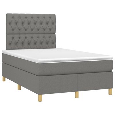 vidaXL Box spring postel s matrací a LED tmavě šedá 120x200 cm textil