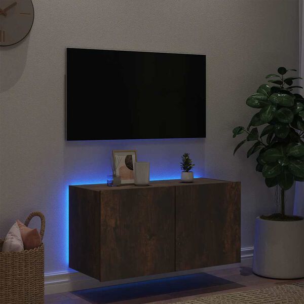 vidaXL N&aacute;stěnn&aacute; TV skř&iacute;ňka s LED osvětlen&iacute;m kouřov&yacute; dub 80x35x41 cm