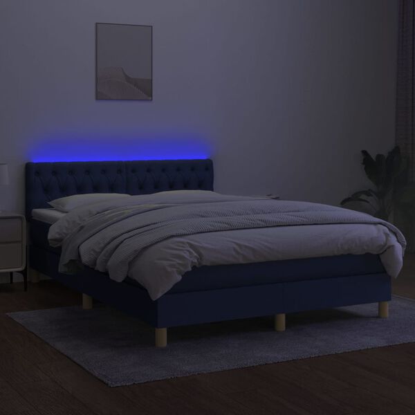 vidaXL Box spring postel s matrac&iacute; a LED modr&aacute; 140x200 cm textil