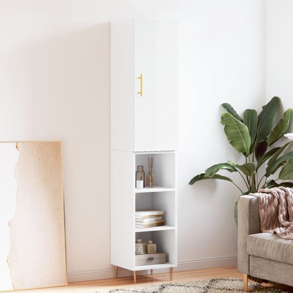 vidaXL Skř&iacute;ň highboard b&iacute;l&aacute; s vysok&yacute;m leskem 34,5x34x180 cm kompozit