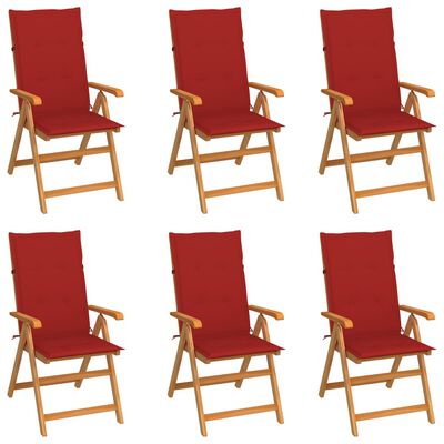 vidaXL Zahradní židle 6 ks s červenými poduškami masivní teak