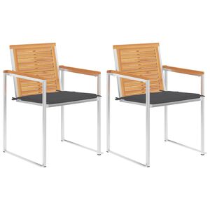 vidaXL Zahradn&iacute; židle s podu&scaron;kami 2 ks masivn&iacute; teakov&eacute; dřevo a ocel