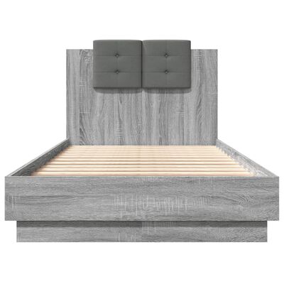 vidaXL Rám postele s čelem a LED osvětlením šedý sonoma 90 x 190 cm