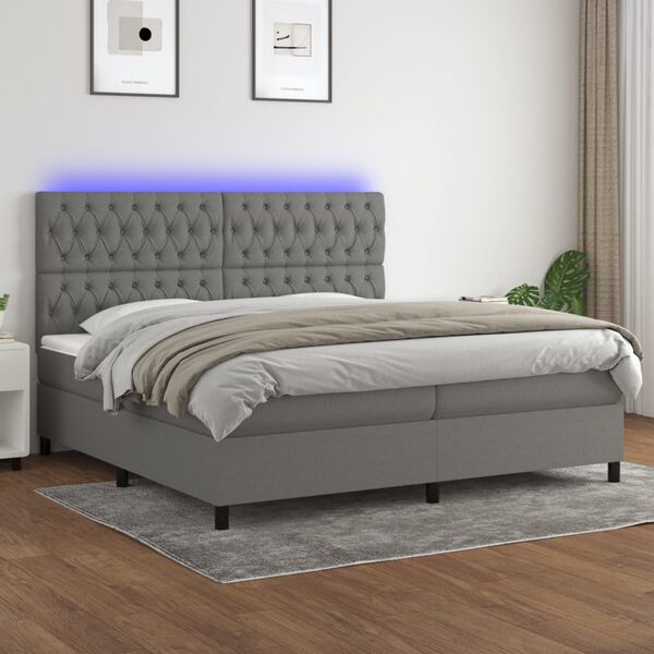 vidaXL Box spring postel s matrac&iacute; a LED tmavě &scaron;ed&aacute; 200x200 cm textil