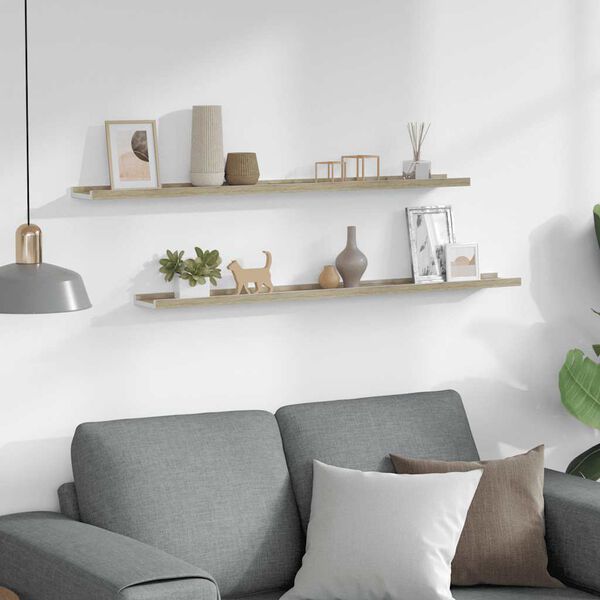 vidaXL N&aacute;stěnn&eacute; police 2 ks b&iacute;l&eacute; a dub sonoma 100 x 9 x 3 cm