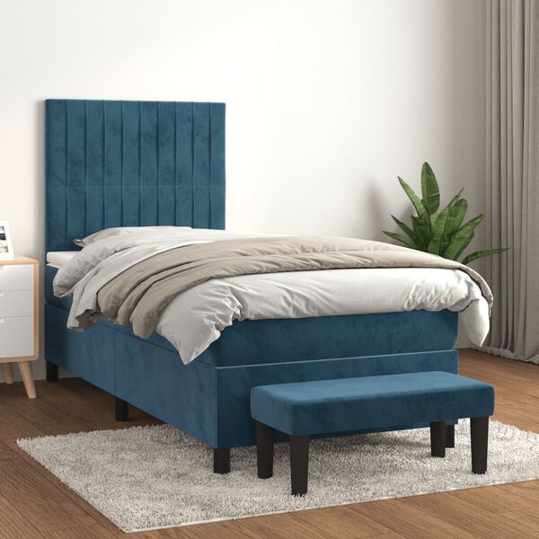 vidaXL Box spring postel s matrac&iacute; tmavě modr&aacute; 90x190 cm samet