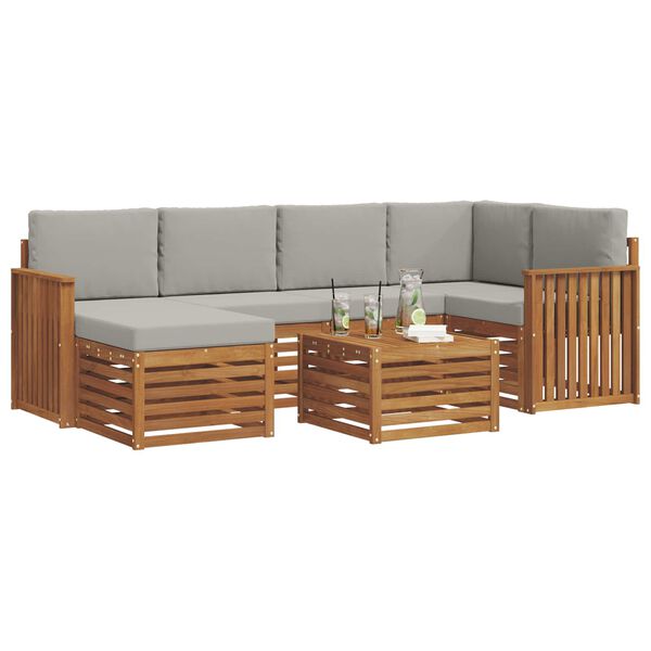 vidaXL Sedac&iacute; soupravy s pol&scaron;t&aacute;řem 7 pcs Př&iacute;rodn&iacute; a světle &scaron;ed&aacute;