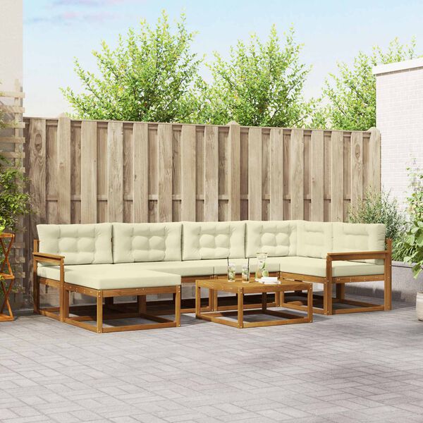 vidaXL Venkovn&iacute; pohovkov&aacute; souprava 7 pcs Přirozen&aacute; a Kr&eacute;mov&aacute;