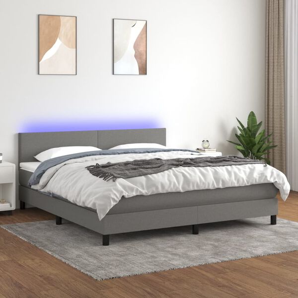 vidaXL Box spring postel s matrac&iacute; a LED tmavě &scaron;ed&aacute; 160x200 cm textil