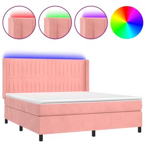 vidaXL Box spring postel s matrac&iacute; a LED růžov&aacute; 160x200 cm samet