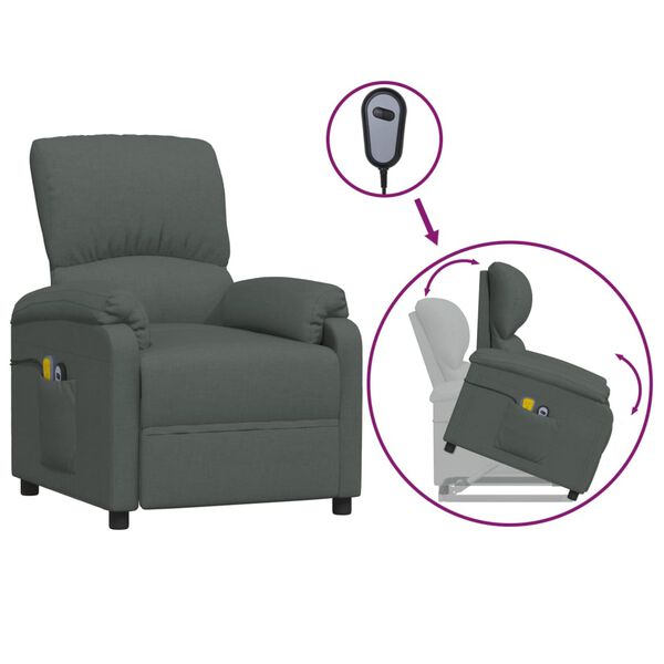 vidaXL Zvedac&iacute; mas&aacute;žn&iacute; křeslo tmavě &scaron;ed&eacute; textil