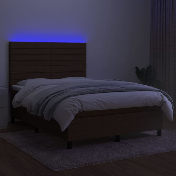vidaXL Box spring postel s matrac&iacute; a LED tmavě hněd&aacute; 140x190 cm textil
