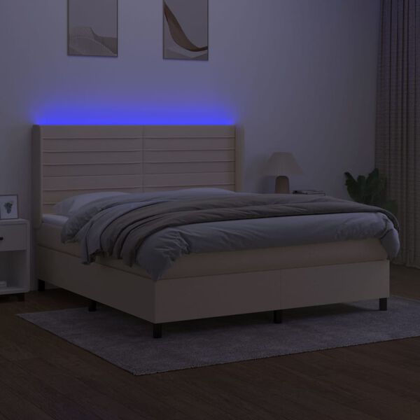 vidaXL Box spring postel s matrac&iacute; a LED kr&eacute;mov&aacute; 180x200 cm textil