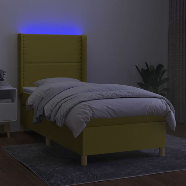 vidaXL Box spring postel s matrac&iacute; a LED zelen&aacute; 90x190 cm textil