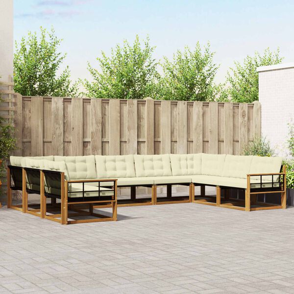 vidaXL Venkovn&iacute; pohovkov&aacute; souprava 9 pcs Přirozen&aacute; a Kr&eacute;mov&aacute;