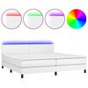 vidaXL Box spring postel s matrac&iacute; a LED b&iacute;l&aacute; 200x200 cm uměl&aacute; kůže