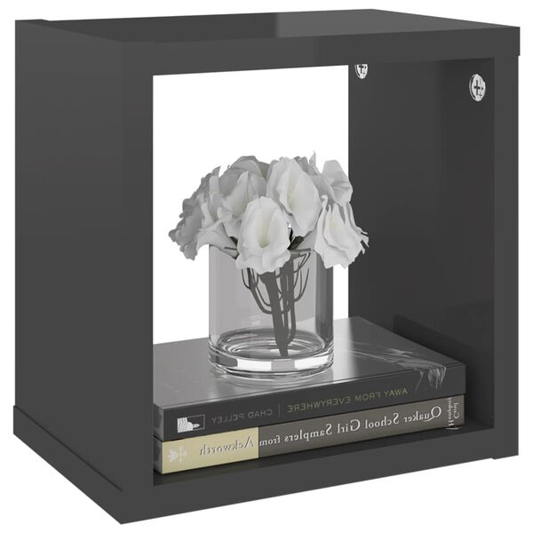 vidaXL Nástěnné police kostky 6 ks šedé s vysokým leskem 22x15x22 cm