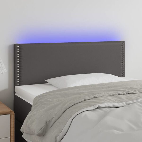 vidaXL Čelo postele s LED &scaron;ed&eacute; 90x5x78/88 cm uměl&aacute; kůže