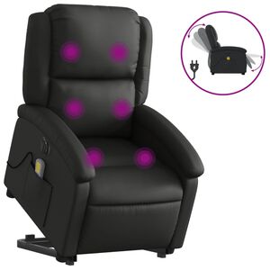 vidaXL Elektrick&eacute; zvedac&iacute; mas&aacute;žn&iacute; polohovac&iacute; křeslo čern&eacute; prav&aacute; kůže