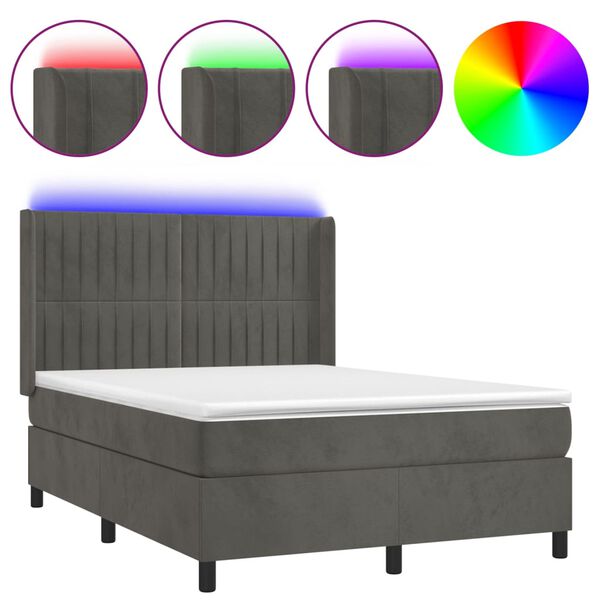 vidaXL Box spring postel s matrac&iacute; a LED tmavě &scaron;ed&aacute; 140x190 cm samet