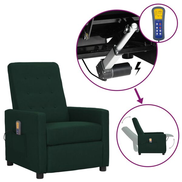 vidaXL Zvedac&iacute; mas&aacute;žn&iacute; křeslo tmavě zelen&eacute; textil