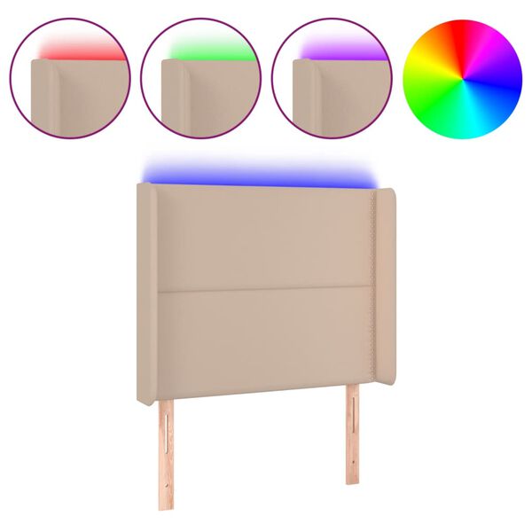 vidaXL Čelo postele s LED cappuccino 103 x 16 x 118/128 cm uměl&aacute; kůže