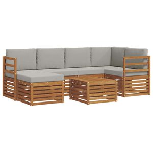 vidaXL Rohov&aacute; sofa sada s pol&scaron;t&aacute;řem 7 pcs Př&iacute;rodn&iacute; a světle &scaron;ed&aacute;