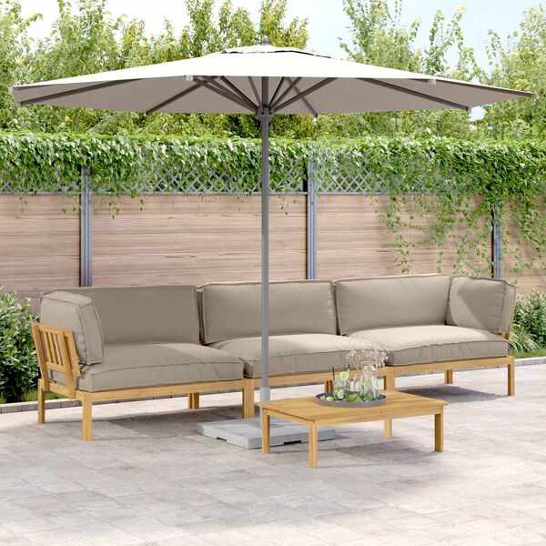 vidaXL Set pohovek s pol&scaron;t&aacute;řem 4 pcs Taupe Masivn&iacute; ak&aacute;tov&eacute; dřevo