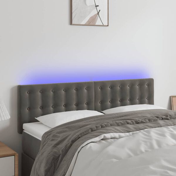 vidaXL Čelo postele s LED tmavě &scaron;ed&eacute; 144x5x78/88 cm samet