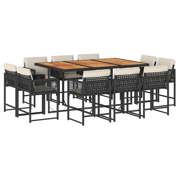 vidaXL 11d&iacute;ln&yacute; zahradn&iacute; j&iacute;deln&iacute; set s podu&scaron;kami čern&yacute; polyratan