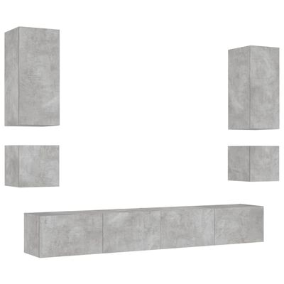 vidaXL 6dílná obývací stěna s LED osvětlením betonově šedá