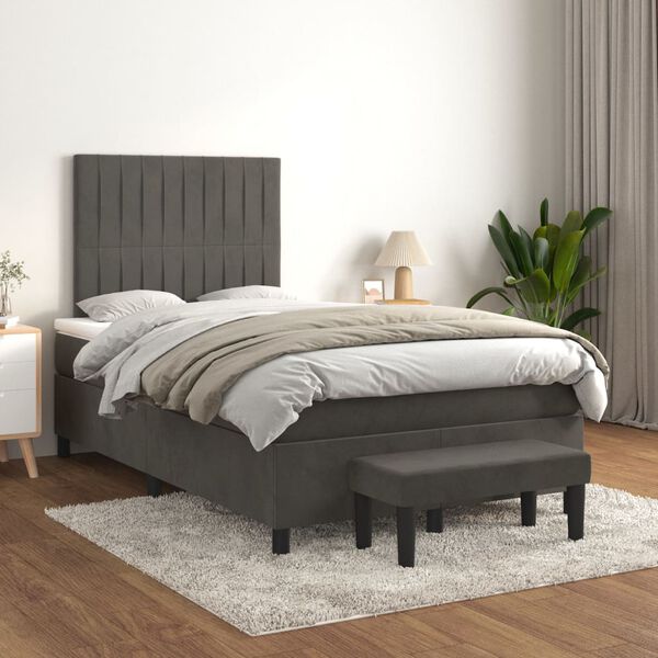 vidaXL Box spring postel s matrac&iacute; tmavě &scaron;ed&aacute; 120 x 200 cm samet