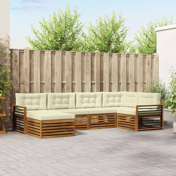 vidaXL Venkovn&iacute; pohovkov&aacute; souprava 6 pcs Přirozen&aacute; a Kr&eacute;mov&aacute;