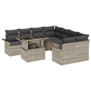 vidaXL Sada zahradn&iacute;ch pohovek 9 pcs Světle &scaron;ed&aacute; Poly Ratan