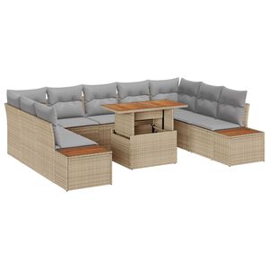 vidaXL Zahradn&iacute; j&iacute;deln&iacute; souprava s pol&scaron;t&aacute;řem 10 pcs Beige a &scaron;ed&aacute;
