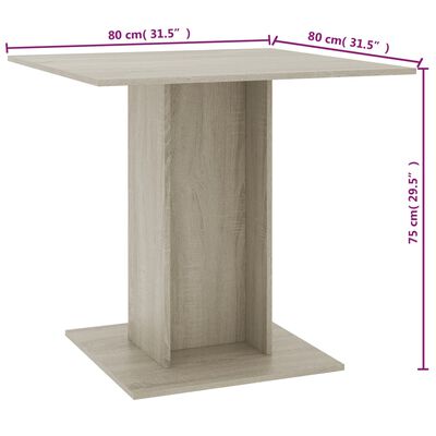 vidaXL Jídelní stůl dub sonoma 80 x 80 x 75 cm dřevotříska