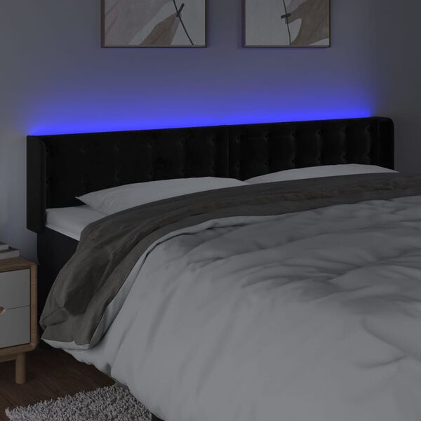 vidaXL Čelo postele s LED čern&eacute; 183 x 16 x 78/88 cm samet